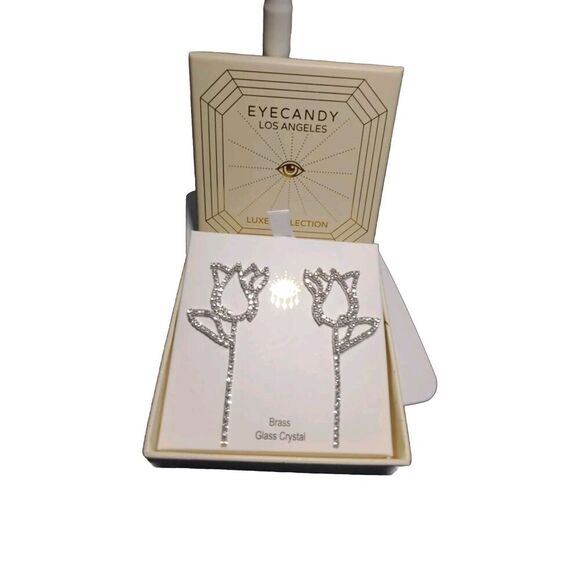 EYE CANDY Los Angeles Dahlia Drop Statement Tulip Earrings Glass Crystal NIB - Picture 3 of 6